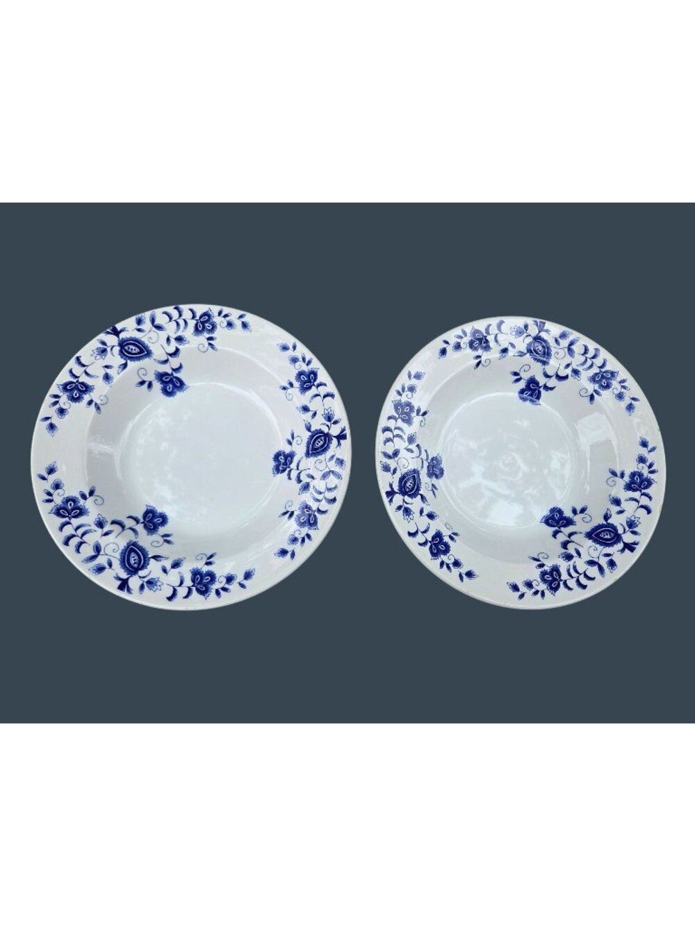 2 Pier 1 Eliza Blue & White Floral Rimmed Soup Bowls Earthenware Made In Italy R